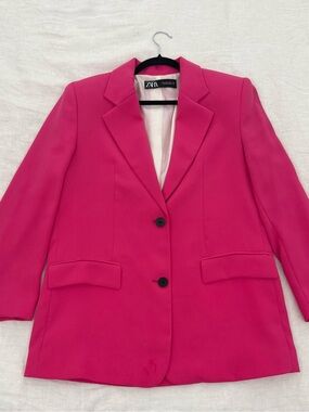 ZARA Hot Pink Structured Two-Button Blazer